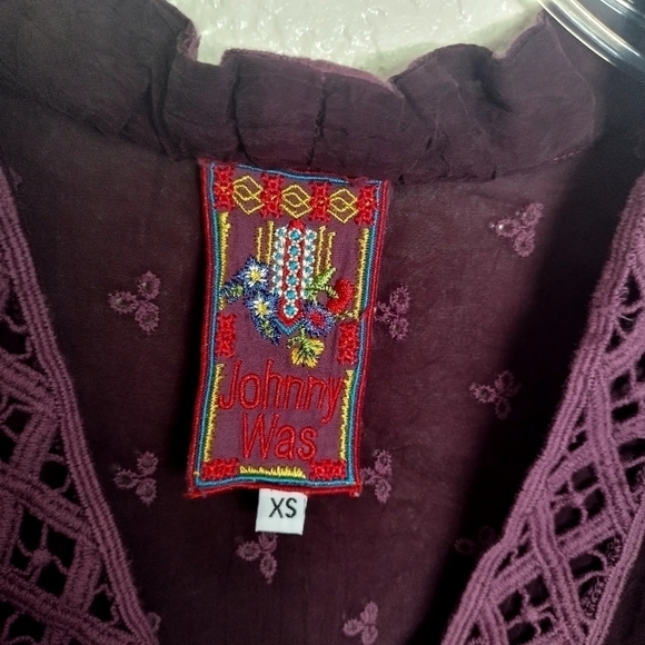 Johnny Was Tunic Blouse Windsor Wine Cupra Rayon Embroidered sz Xs - Picture 5 of 8